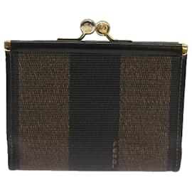 Fendi-FENDI Portefeuille en toile Pecan Noir Marron Auth am5840-Marron,Noir