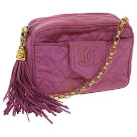 Chanel-CHANEL Bolsa de Ombro com Corrente Rosa Cetim CC Auth bs12068-Rosa