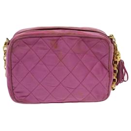 Chanel-CHANEL Chain Shoulder Bag Satin Pink CC Auth bs12068-Pink