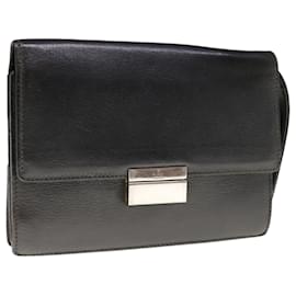Gucci-GUCCI Clutch Bag Leather Black Auth 66343-Black