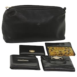 Gianni Versace-Gianni Versace Pouch Wallet Leather 5Set Black Auth bs11989-Black