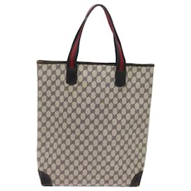 Gucci-GUCCI GG Supreme Sherry Line Tote Bag PVC Leather Red Navy 010 378 Auth ac2770-Red,Navy blue