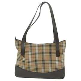 Burberry-BURBERRY Nova Check Tote Bag Canvas Beige Auth 66489-Beige