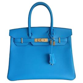 Hermès-Hermes Birkin 30 bag in blue Frida-Blue