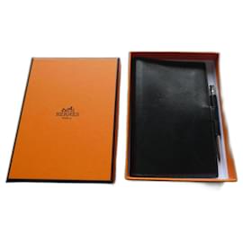 Hermès-agenda de cuero de Hermès con puntero de plata maciza en caja-Negro