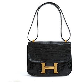 Hermès Hermes Constance Schwarz Edle Lederhandtasche Schwarz