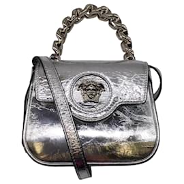 Autre Marque-Versace Silver Top Handle Lambskin Leather La Medusa Mini Handbag-Silvery
