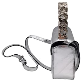 Autre Marque-Versace Silver Top Handle Lambskin Leather La Medusa Mini Handbag-Silvery