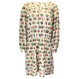 Autre Marque-Burberry Ivory Multi Printed Long Sleeved Silk Crepe Dress-Multiple colors