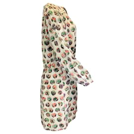 Autre Marque-Burberry Elfenbeinfarbenes, langärmliges Seidenkreppkleid mit buntem Aufdruck -Mehrfarben