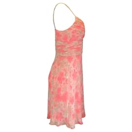 Autre Marque-Emilio Pucci Rosa / Elfenbein / Beigefarbenes, ärmelloses Seidenkleid mit mehreren Blumenmustern und V-Ausschnitt-Pink