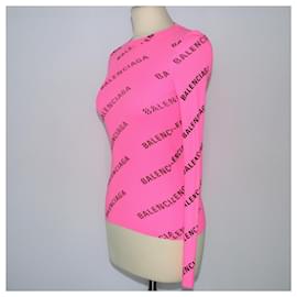 Balenciaga-Balenciaga Rippstrickpullover mit rosa Logo-Print-Pink