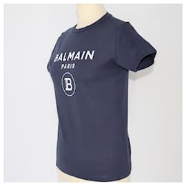Balmain-Balmain Navy Blue Logo Print Teen T-Shirt-Blue