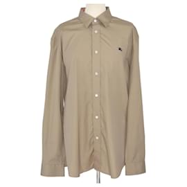 Burberry-Camisa de manga larga con logo bordado en marrón pálido de Burberry-Castaño