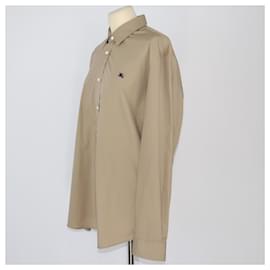 Burberry-Burberry Pale Brown Logo Embroidered Longsleeve Shirt-Brown