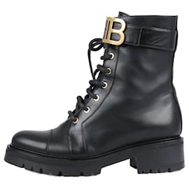 Balmain-BALMAIN Leather boots with metal logo in 40 eu-Black