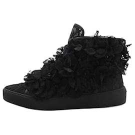 Chanel-CHANEL Camellia High Top Floral Lace Mesh Sneakers in 37.5 eu-Black