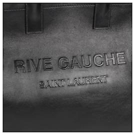 Saint Laurent-SAINT LAURENT Smooth Calfskin Rive Gauche Tote in Black-Black
