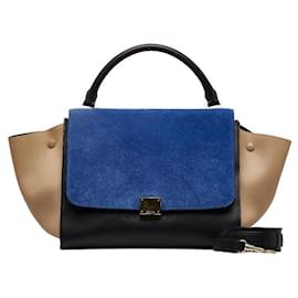 Céline-Celine Leather Suede Trapeze Handbag in Very Good Condition-Blue