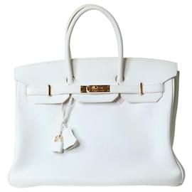 Hermès-White 2007 Birkin 35 Borsa in Pelle Clemence-Bianco