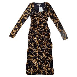 Ganni black printed mesh long dress Black Orange