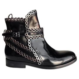 Alaïa Alaia black leather flat boots with metal circles Black