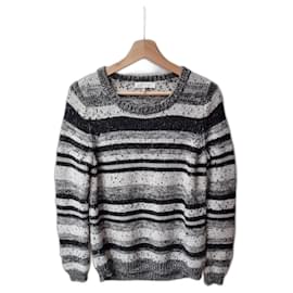 Sandro-Sandro black and white striped wool jumper-Black,White,Grey