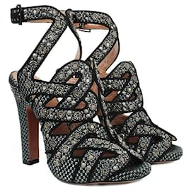 Alaïa-Alaia Grey Black Stud Embellished Sandals-Black