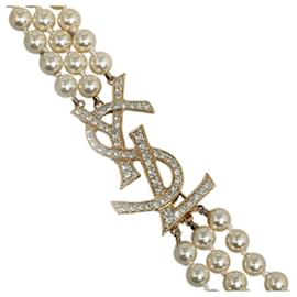 Saint Laurent-Collier de fausses perles avec logo YSL orné de cristaux blancs Saint Laurent-Blanc