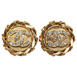 Chanel-Chanel Gold CC Rhinestone Clip on Earrings-Golden