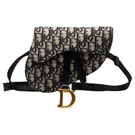 Dior-Dior Blue Oblique Canvas Saddle Belt Bag-Blue
