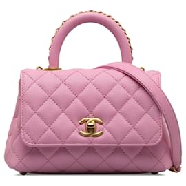 Chanel-Chanel Pink Extra Mini Caviar Coco Handle Bag-Pink