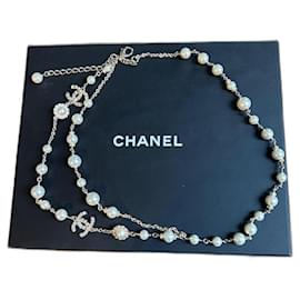 Chanel-Chanel pearl belt and chain.-Golden