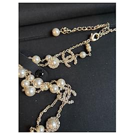 Chanel-Chanel pearl belt and chain.-Golden