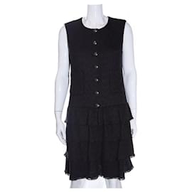 Chanel-CC Buttons Black Ribbon Tweed Dress-Black