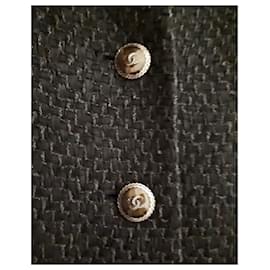 Chanel-Abito in tweed con nastro nero e bottoni CC.-Nero