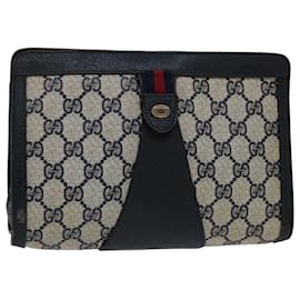 Gucci-GUCCI GG Supreme Sherry Line Clutch Bag PVC Navy Red 89 01 032 auth 66429-Red,Navy blue