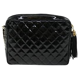 Chanel-CHANEL Matelasse Chain Shoulder Bag Patent leather Black CC Auth hk1071-Black