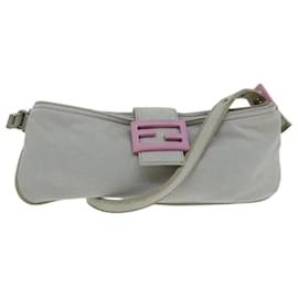 Fendi-FENDI Mamma Baguette Shoulder Bag Nylon Gray Auth 66503-Grey