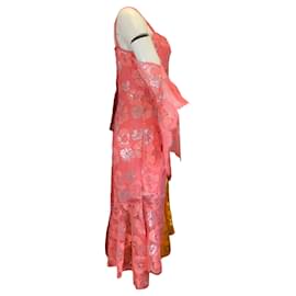 Autre Marque-Peter Pilotto Coral Metallic Lace Midi Dress-Pink