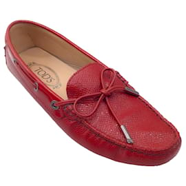 Autre Marque-Tod's Red Grained Patent Leather Flats / Loafers-Red