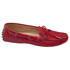 Autre Marque-Tod's Red Grained Patent Leather Flats / Loafers-Red