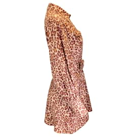 Autre Marque-Mini-robe en lin à manches longues et ceinture imprimée léopard multicolore Zimmermann marron-Marron