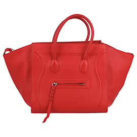 Céline-CELINE Smooth Leather Medium Phantom Luggage in Red-Red