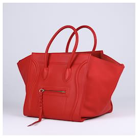 Céline-CELINE Smooth Leather Medium Phantom Luggage in Red-Red
