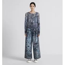Dior-Pantaloni a gamba larga con logo di Christian Dior-Blu