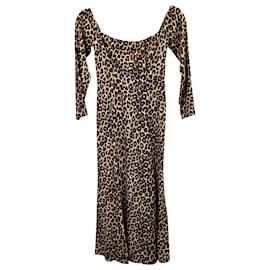 Reformation-Reformation Ballari Off-The-Shoulder Leopard-Print Midi Dress in Brown Viscose-Brown