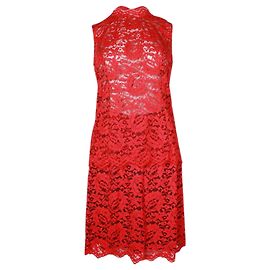 Dolce & Gabbana Bright Red Lace Sleeveless Top and A-Line Skirt Set Red