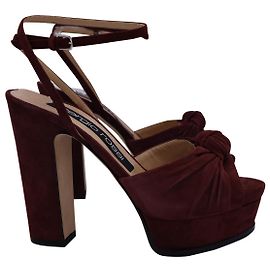 Sergio Rossi Kaia Knot Ankle-Strap Platform Sandals in Burgundy Suede Red Dark red