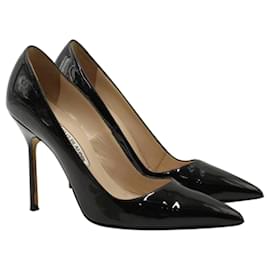 Manolo Blahnik-Black Patent LEather Pointed Toe Heels-Black